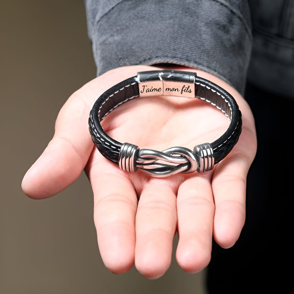 Bracelet en cuir tressé « Lien Éternel entre Mère et Fils »