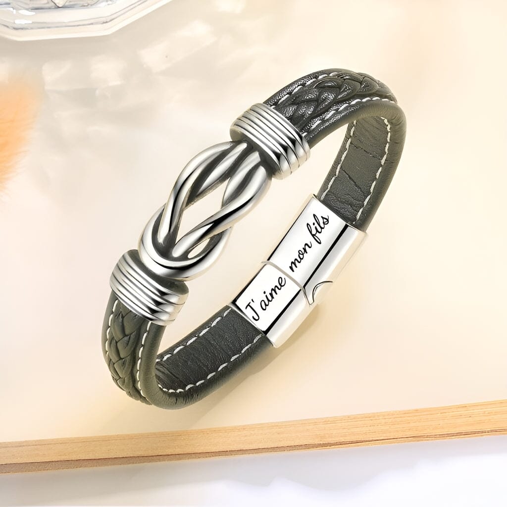 Bracelet en cuir tressé « Lien Éternel entre Mère et Fils »