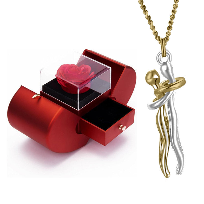 Coffret Pomme Rose Éternelle & Collier Amour Éternel