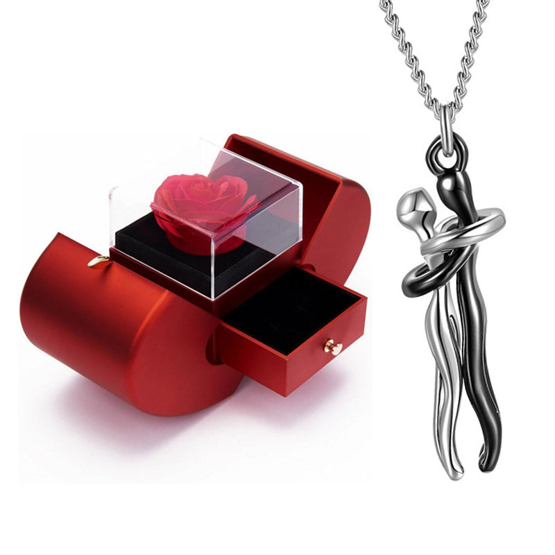 Coffret Pomme Rose Éternelle & Collier Amour Éternel