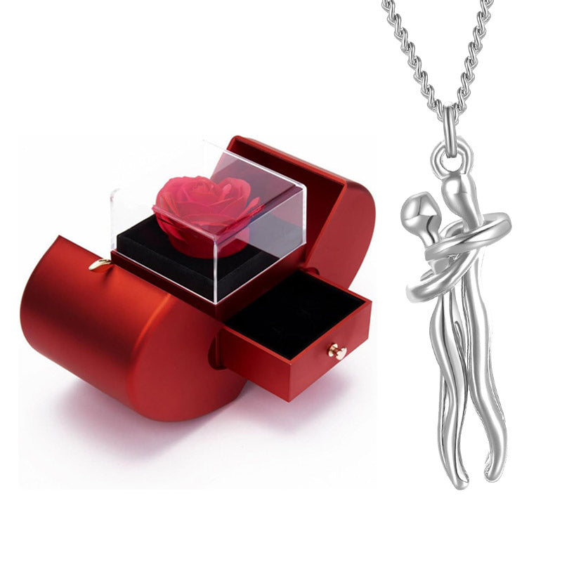 Coffret Pomme Rose Éternelle & Collier Amour Éternel