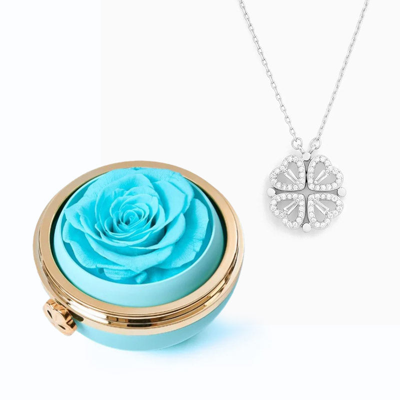Coffret Passion Rose Éternelle & Collier - "Cœur Porte-Bonheur"