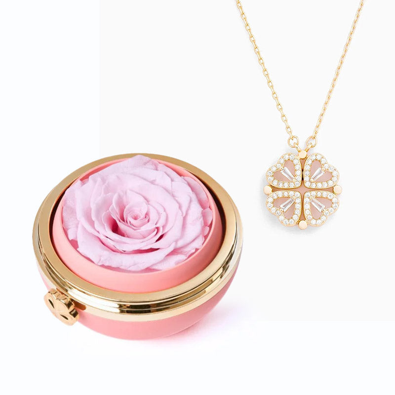 Coffret Passion Rose Éternelle & Collier - "Cœur Porte-Bonheur"