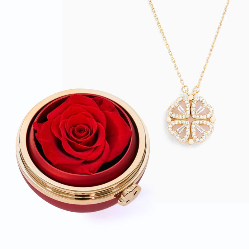 Coffret Passion Rose Éternelle & Collier - "Cœur Porte-Bonheur"