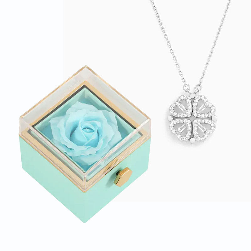 Coffret Rose Éternel & Collier - "Cœur Porte-Bonheur"
