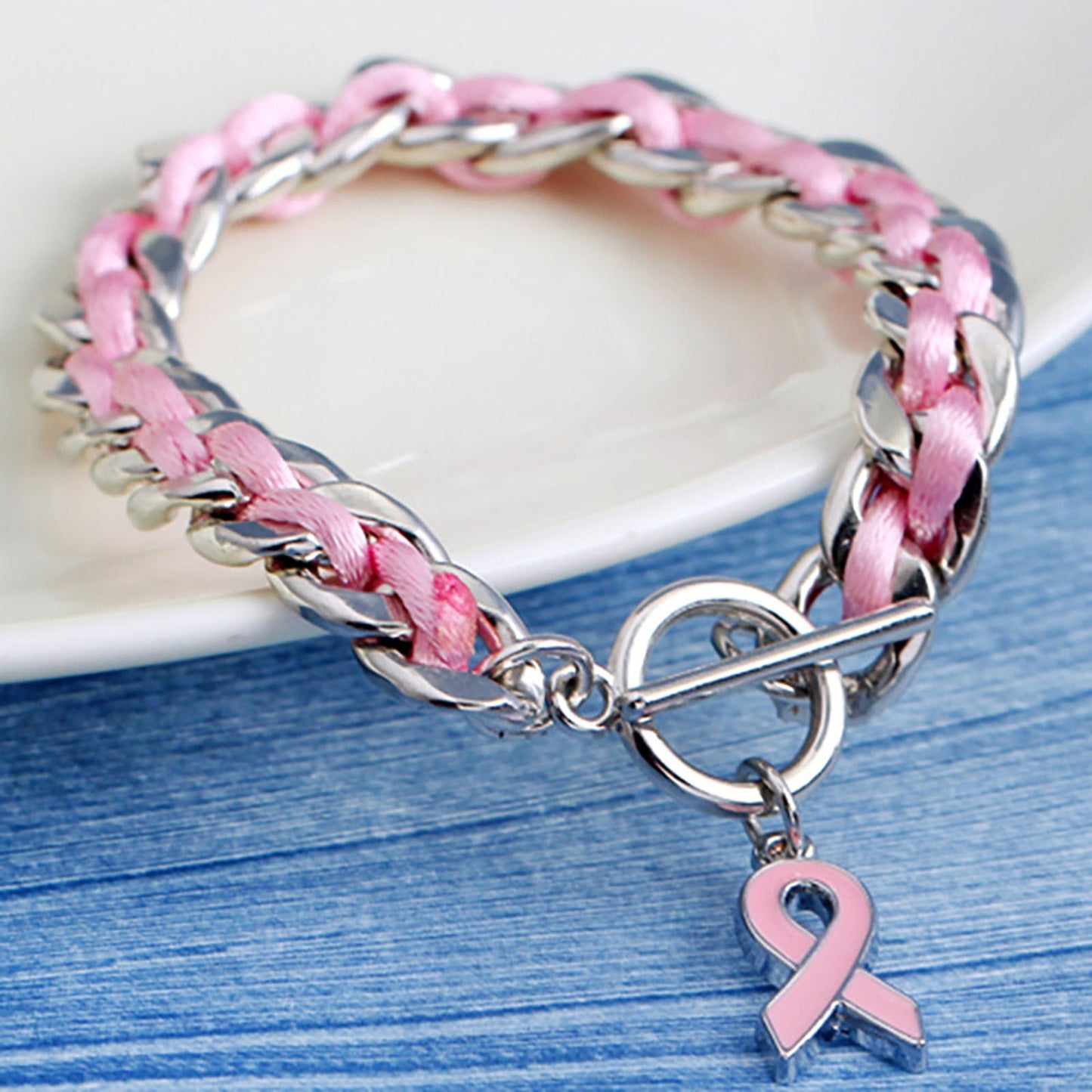 Bracelet Coeur Rose - "Ensemble contre le cancer du sein"