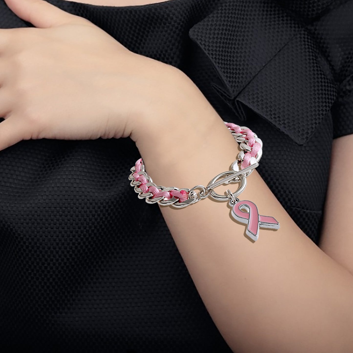 Bracelet Coeur Rose - "Ensemble contre le cancer du sein"
