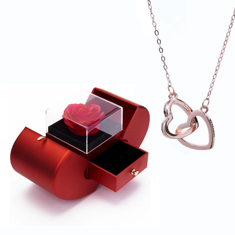 Cofre Manzana Rosa Eterna & Collar Corazón Personalizado