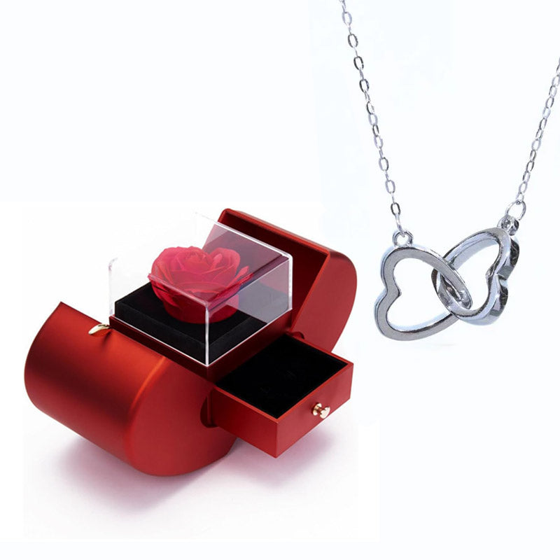 Cofre Manzana Rosa Eterna & Collar Corazón Personalizado
