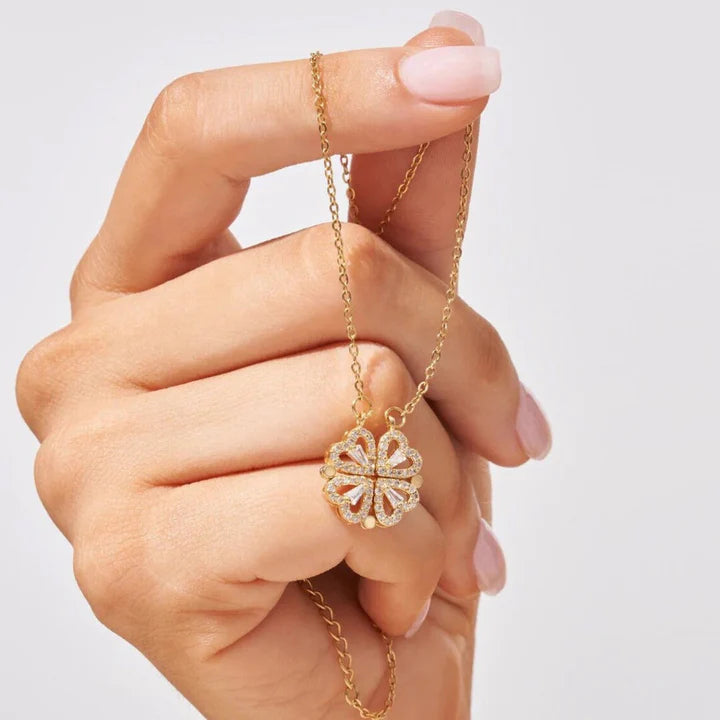 Coffret Pomme Rose Éternelle & Collier - "Cœur Porte-Bonheur"